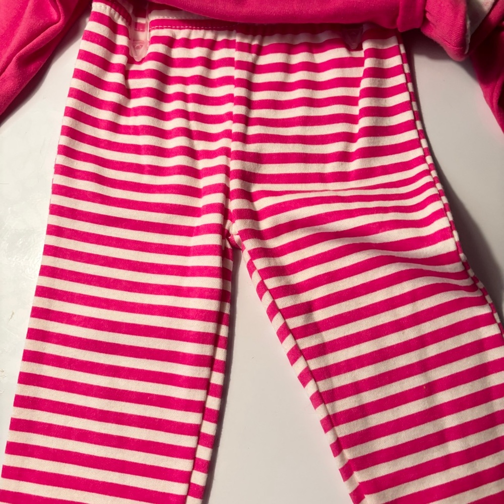 Baby’s Pink Striped Pjs Three Piece Long Sleeve Long Pants Cotton And Cutest Hat - Picture 2 of 5